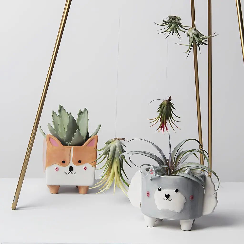 Vaso da Piante in Ceramica Cartoon Corgi & Agnello