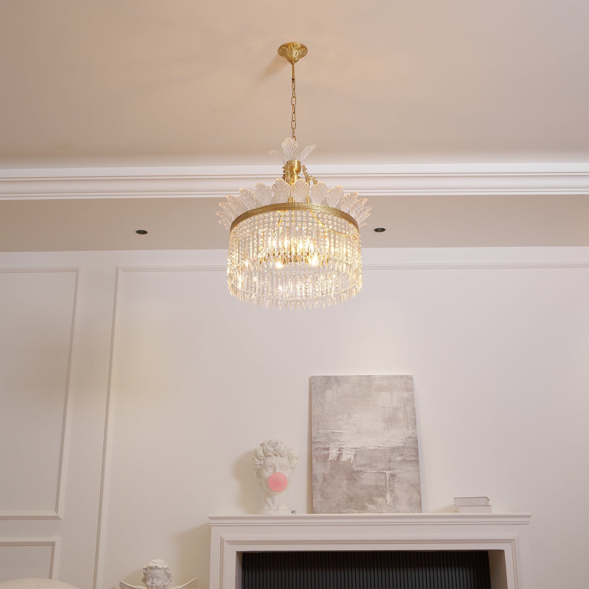 Lampadario in Cristallo di Ottone Postmoderno Crinolina di Lusso