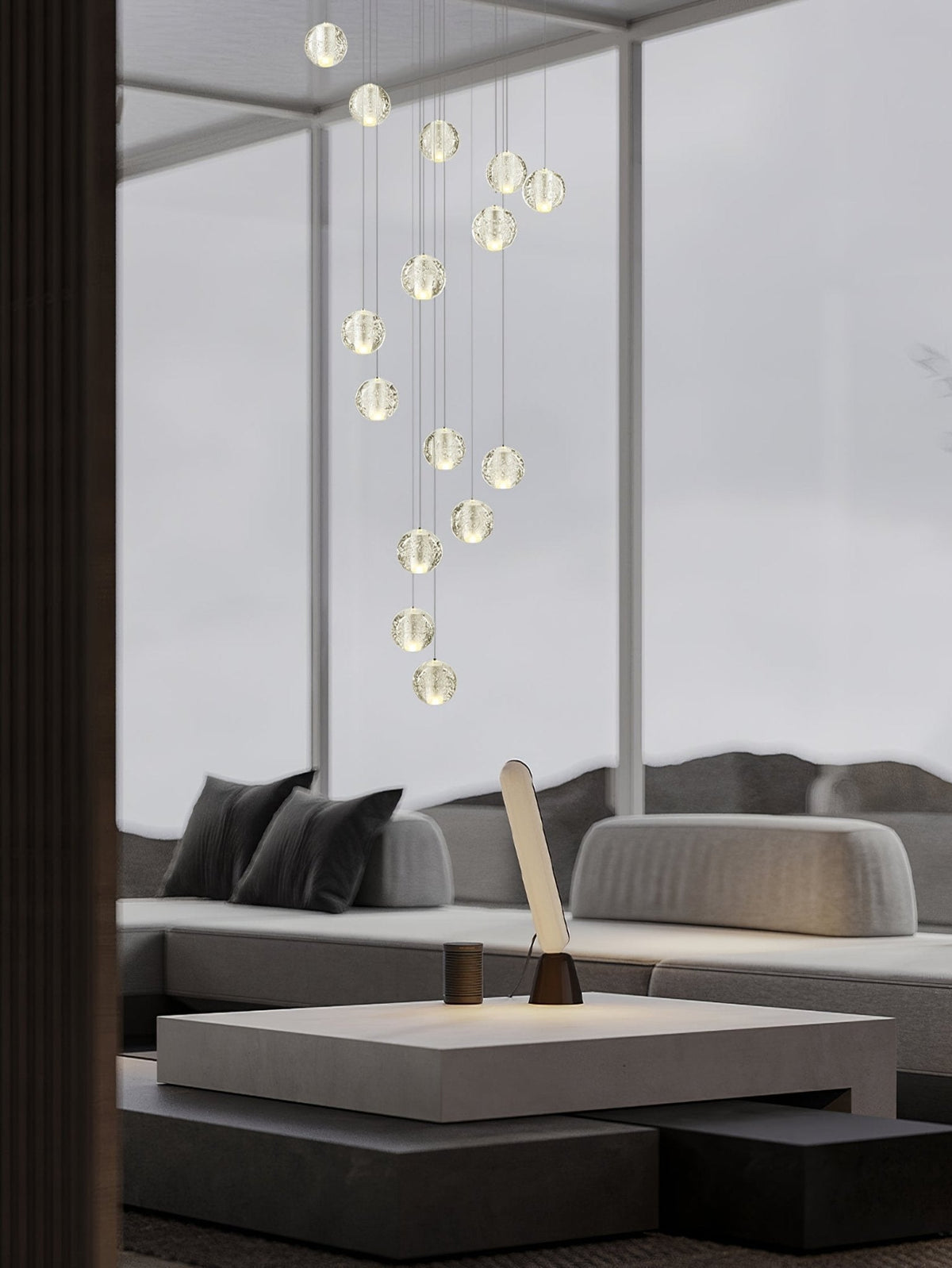 Lampada a sospensione con palline di vetro cristallo