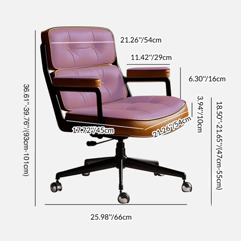 Sedia da Scrivania Rotabile Rectangolare Contemporanea in Metallo PU & Pelle Vera con Spugna Sollevabile per Ufficio a Casa