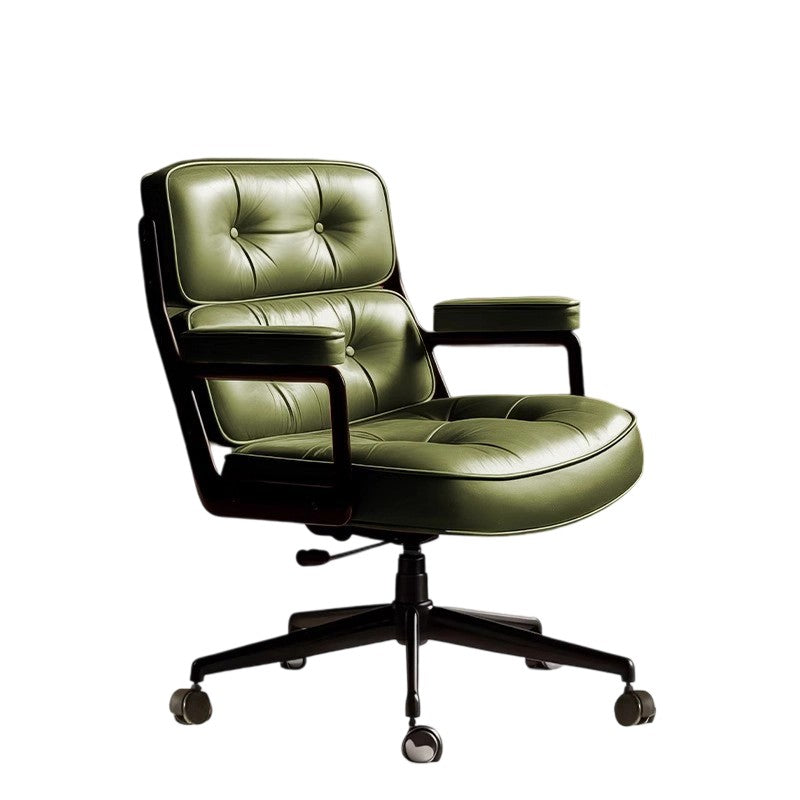 Sedia da Scrivania Rotabile Rectangolare Contemporanea in Metallo PU & Pelle Vera con Spugna Sollevabile per Ufficio a Casa