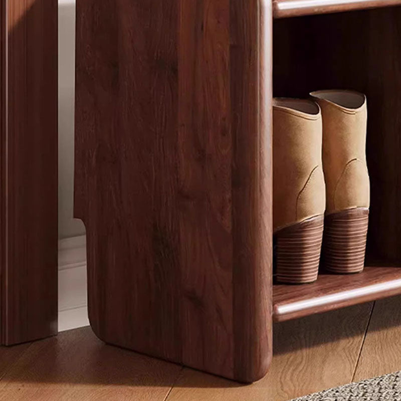 Panchina per Scarpe in Legno Massello Minimalista Moderna con Pelle PU a Due Ripiani per Soggiorno