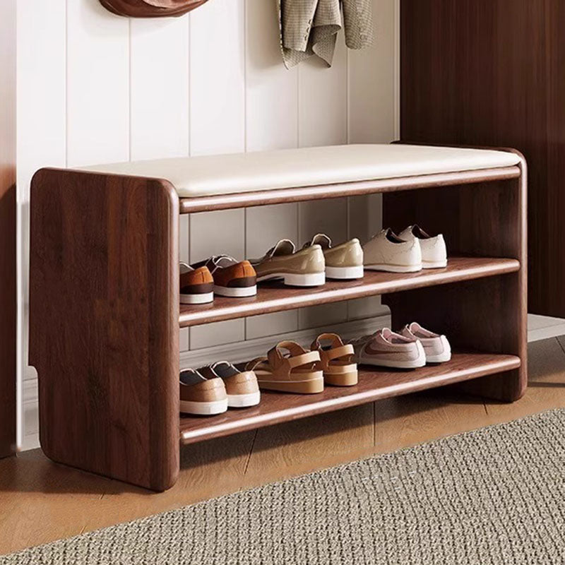 Panchina per Scarpe in Legno Massello Minimalista Moderna con Pelle PU a Due Ripiani per Soggiorno