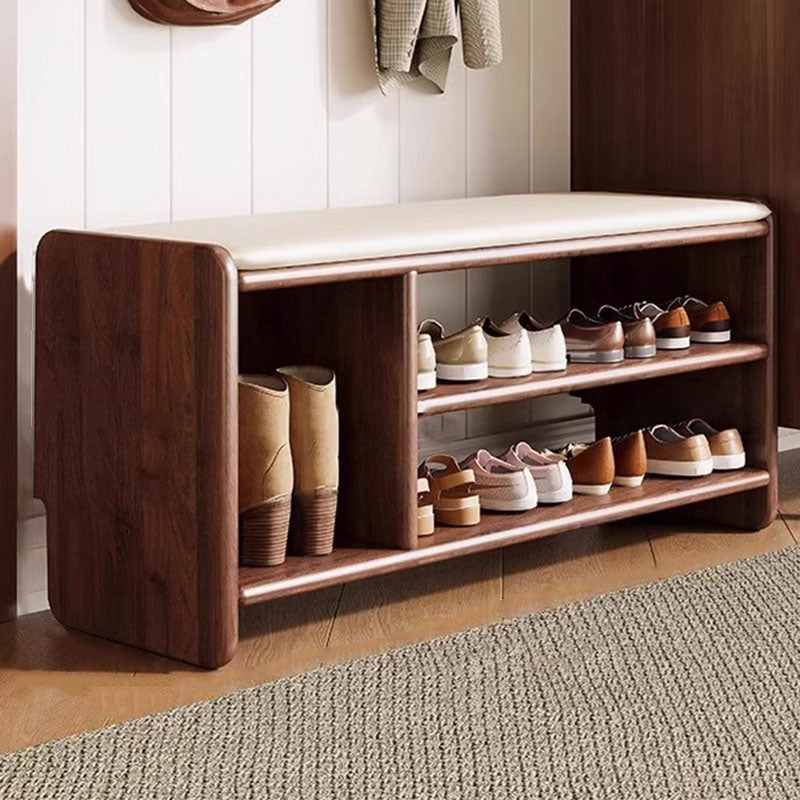 Panchina per Scarpe in Legno Massello Minimalista Moderna con Pelle PU a Due Ripiani per Soggiorno