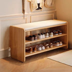 Panchina per Scarpe in Legno Massello Minimalista Moderna con Pelle PU a Due Ripiani per Soggiorno