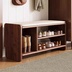 Panchina per Scarpe in Legno Massello Minimalista Moderna con Pelle PU a Due Ripiani per Soggiorno