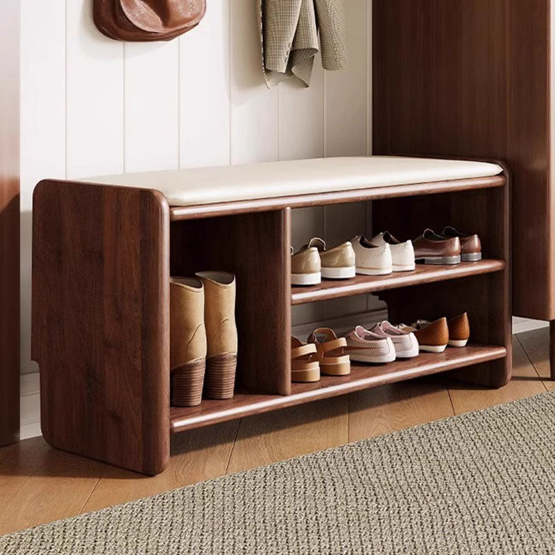 Panchina per Scarpe in Legno Massello Minimalista Moderna con Pelle PU a Due Ripiani per Soggiorno