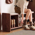 Panchina per Scarpe in Legno Massello Minimalista Moderna con Pelle PU a Due Ripiani per Soggiorno