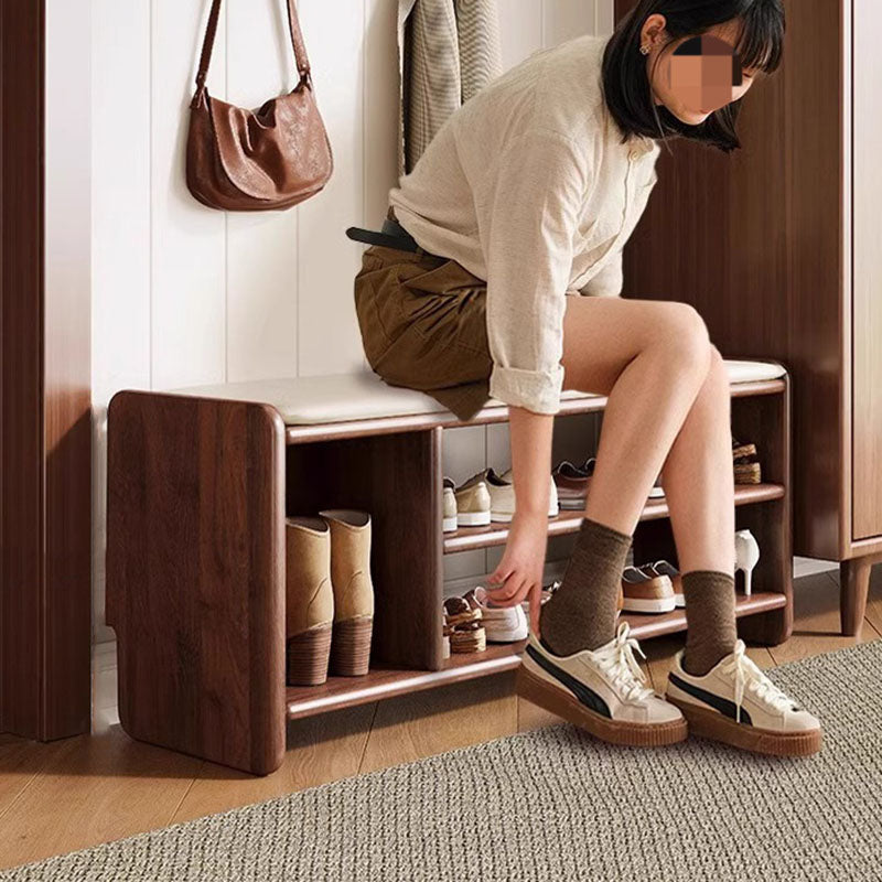 Panchina per Scarpe in Legno Massello Minimalista Moderna con Pelle PU a Due Ripiani per Soggiorno