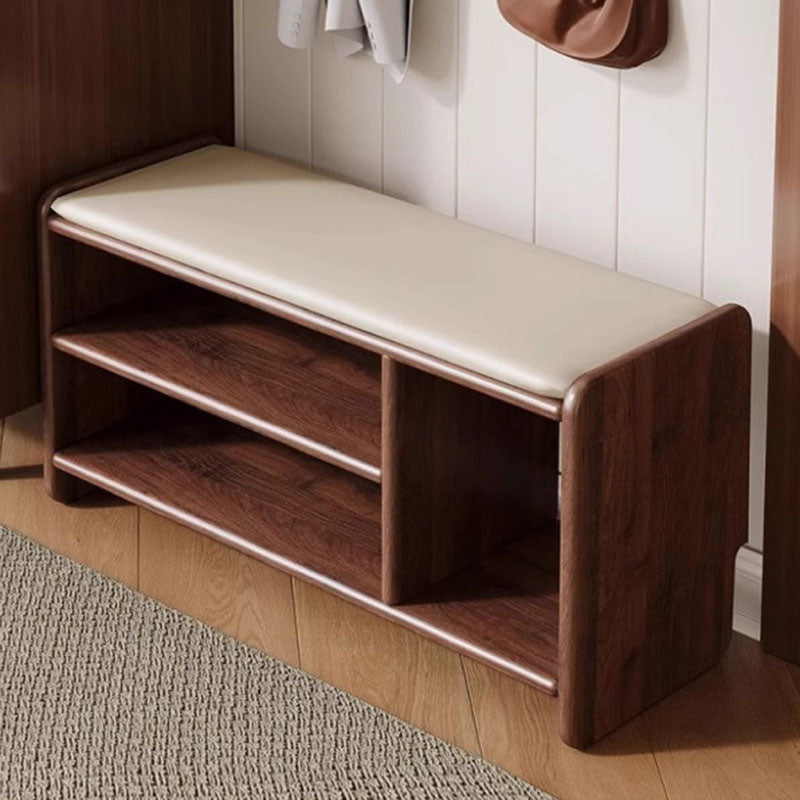 Panchina per Scarpe in Legno Massello Minimalista Moderna con Pelle PU a Due Ripiani per Soggiorno