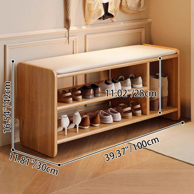 Panchina per Scarpe in Legno Massello Minimalista Moderna con Pelle PU a Due Ripiani per Soggiorno