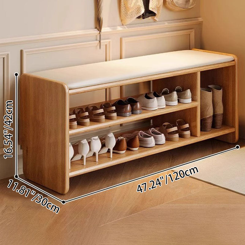 Panchina per Scarpe in Legno Massello Minimalista Moderna con Pelle PU a Due Ripiani per Soggiorno