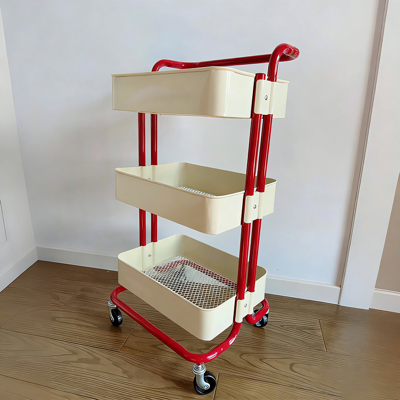 Tavolino Contemporaneo Nordic in Acciaio al Carbonio con Ruote, Carrello con 3 Ripiani per Stoccaggio per Soggiorno