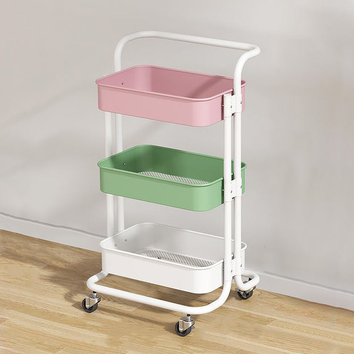 Tavolino Contemporaneo Nordic in Acciaio al Carbonio con Ruote, Carrello con 3 Ripiani per Stoccaggio per Soggiorno