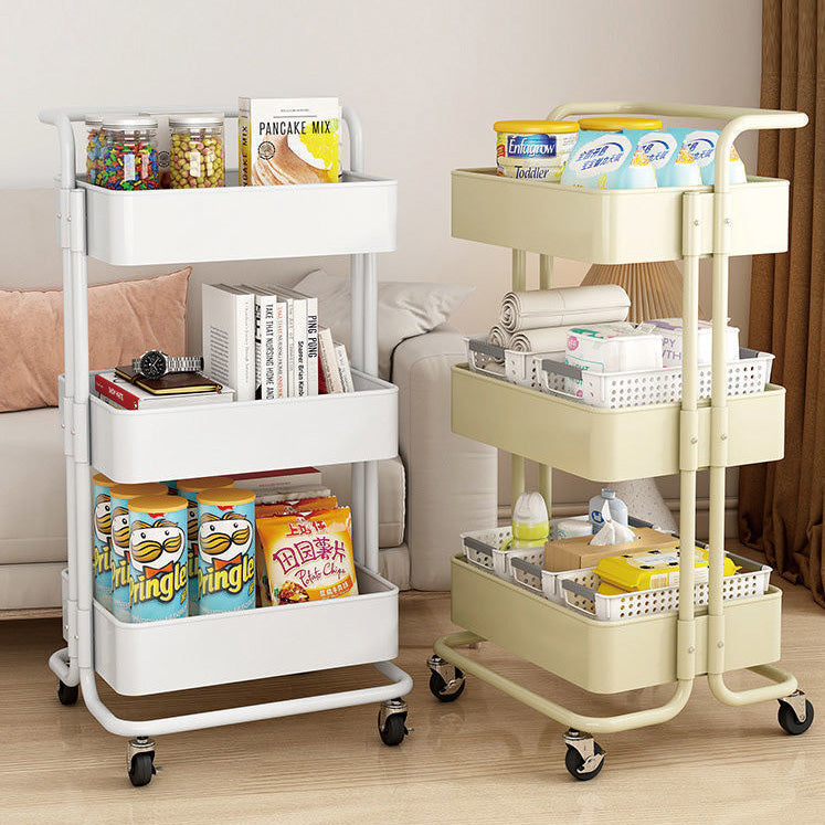 Tavolino Contemporaneo Nordic in Acciaio al Carbonio con Ruote, Carrello con 3 Ripiani per Stoccaggio per Soggiorno