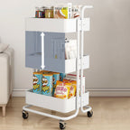 Tavolino Contemporaneo Nordic in Acciaio al Carbonio con Ruote, Carrello con 3 Ripiani per Stoccaggio per Soggiorno