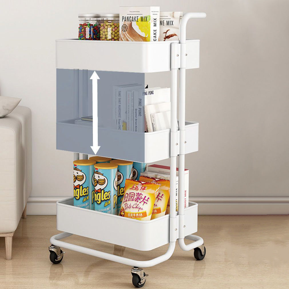 Tavolino Contemporaneo Nordic in Acciaio al Carbonio con Ruote, Carrello con 3 Ripiani per Stoccaggio per Soggiorno