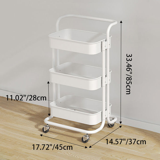 Tavolino Contemporaneo Nordic in Acciaio al Carbonio con Ruote, Carrello con 3 Ripiani per Stoccaggio per Soggiorno