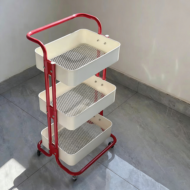 Tavolino Contemporaneo Nordic in Acciaio al Carbonio con Ruote, Carrello con 3 Ripiani per Stoccaggio per Soggiorno