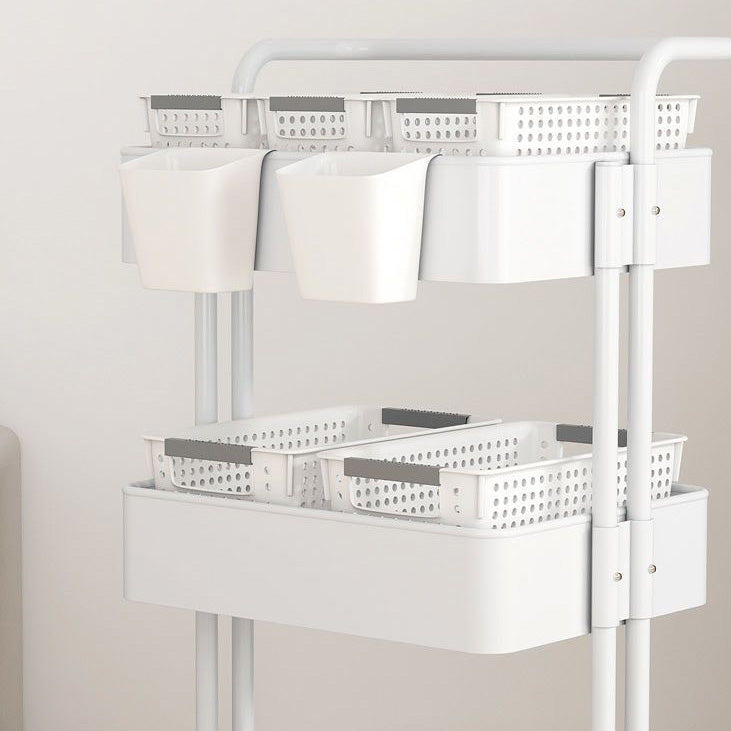Tavolino Contemporaneo Nordic in Acciaio al Carbonio con Ruote, Carrello con 3 Ripiani per Stoccaggio per Soggiorno