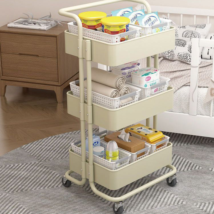 Tavolino Contemporaneo Nordic in Acciaio al Carbonio con Ruote, Carrello con 3 Ripiani per Stoccaggio per Soggiorno