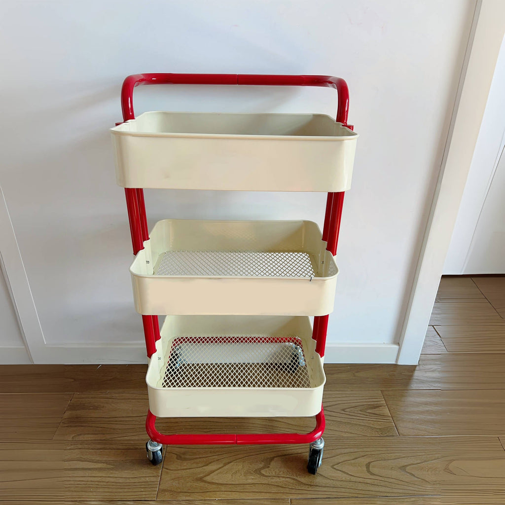Tavolino Contemporaneo Nordic in Acciaio al Carbonio con Ruote, Carrello con 3 Ripiani per Stoccaggio per Soggiorno