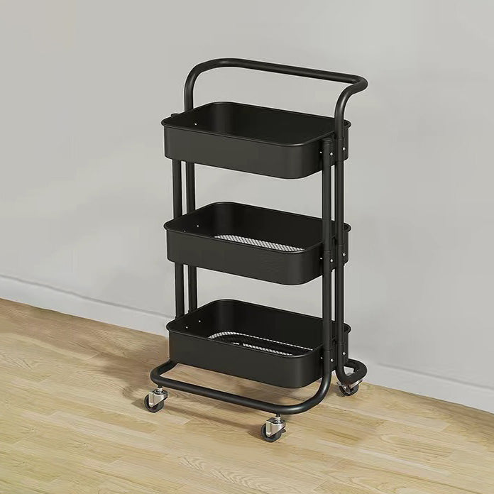 Tavolino Contemporaneo Nordic in Acciaio al Carbonio con Ruote, Carrello con 3 Ripiani per Stoccaggio per Soggiorno