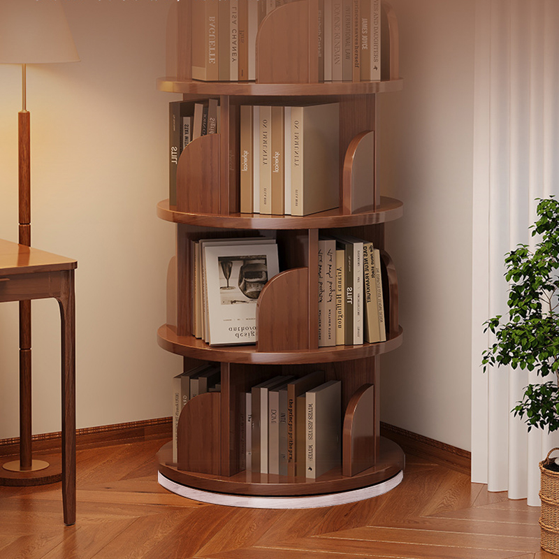 Libreria Rotante Moderna Minimalista in Bambù, Metallo e MDF da Pavimento 3/4/5/6/7 Ripiani per Studio