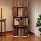 Libreria Rotante Moderna Minimalista in Bambù, Metallo e MDF da Pavimento 3/4/5/6/7 Ripiani per Studio