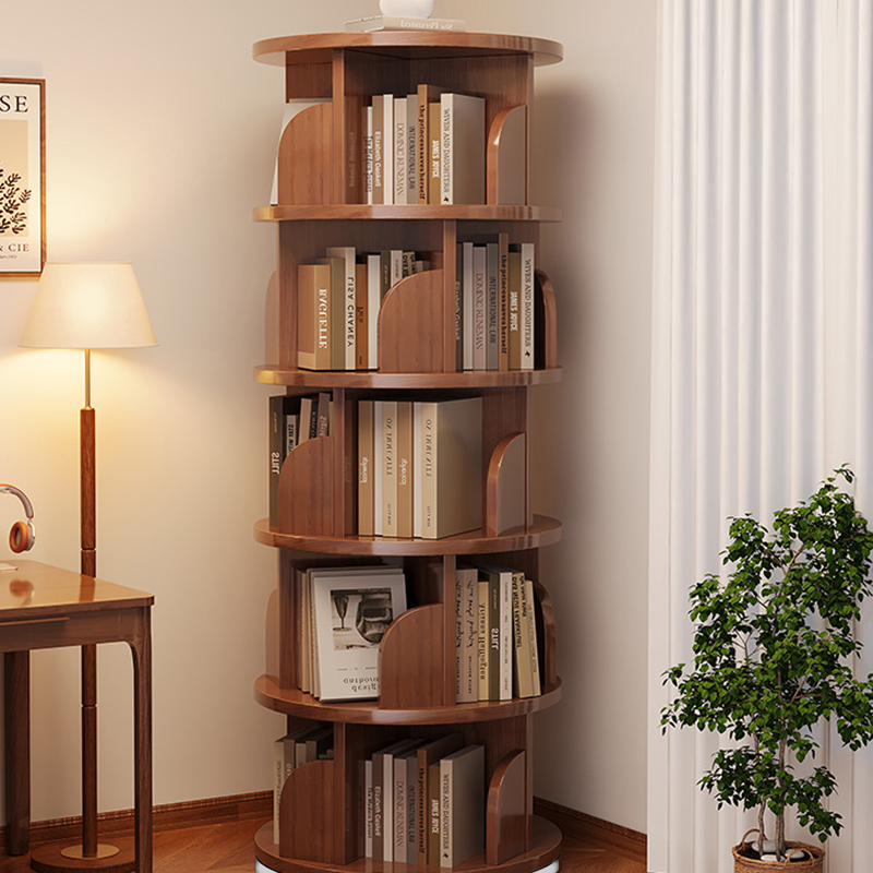Libreria Rotante Moderna Minimalista in Bambù, Metallo e MDF da Pavimento 3/4/5/6/7 Ripiani per Studio