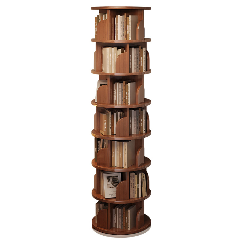 Libreria Rotante Moderna Minimalista in Bambù, Metallo e MDF da Pavimento 3/4/5/6/7 Ripiani per Studio