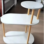 Tavolino Moderno Minimalista Rotondo Ovale in Legno Massello a 3 Ripiani per Soggiorno