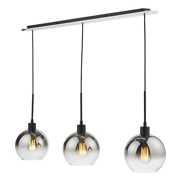 Dar Lycia 3 Luci Bar Pendant Nero Opaco Ombre Vetro Fumé