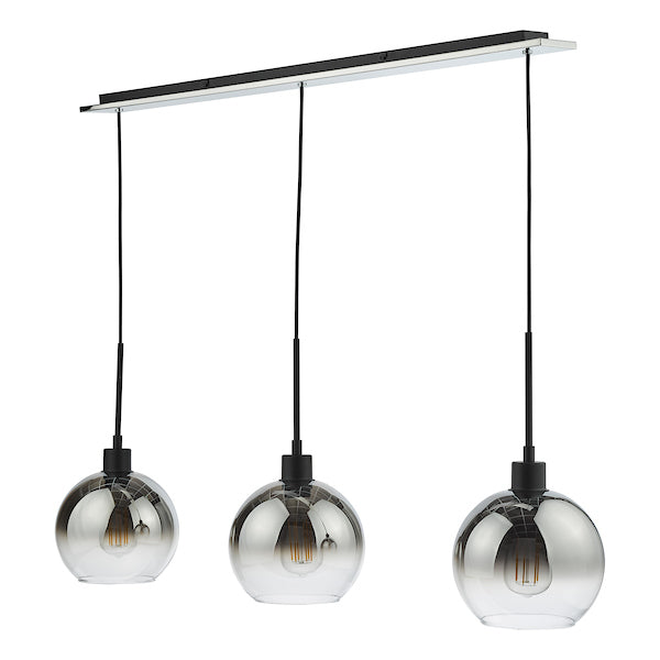 Dar Lycia 3 Luci Bar Pendant Nero Opaco Ombre Vetro Fumé