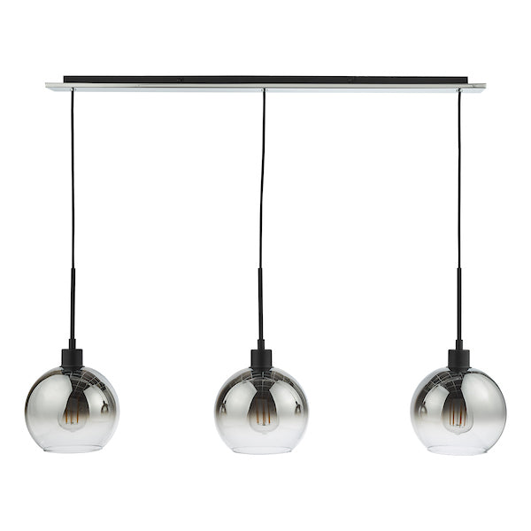 Dar Lycia 3 Luci Bar Pendant Nero Opaco Ombre Vetro Fumé