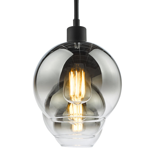 Dar Lycia 3 Luci Bar Pendant Nero Opaco Ombre Vetro Fumé