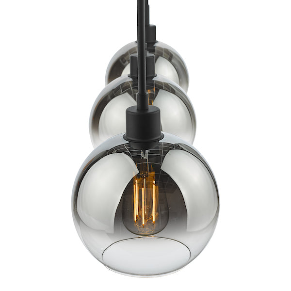 Dar Lycia 3 Luci Bar Pendant Nero Opaco Ombre Vetro Fumé