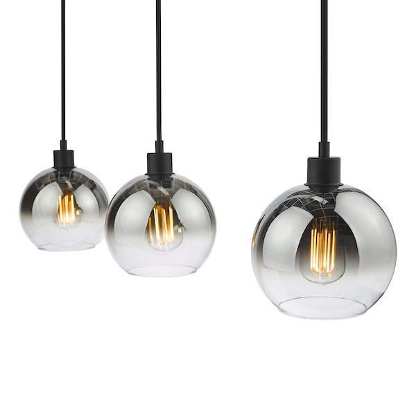 Dar Lycia 3 Luci Bar Pendant Nero Opaco Ombre Vetro Fumé