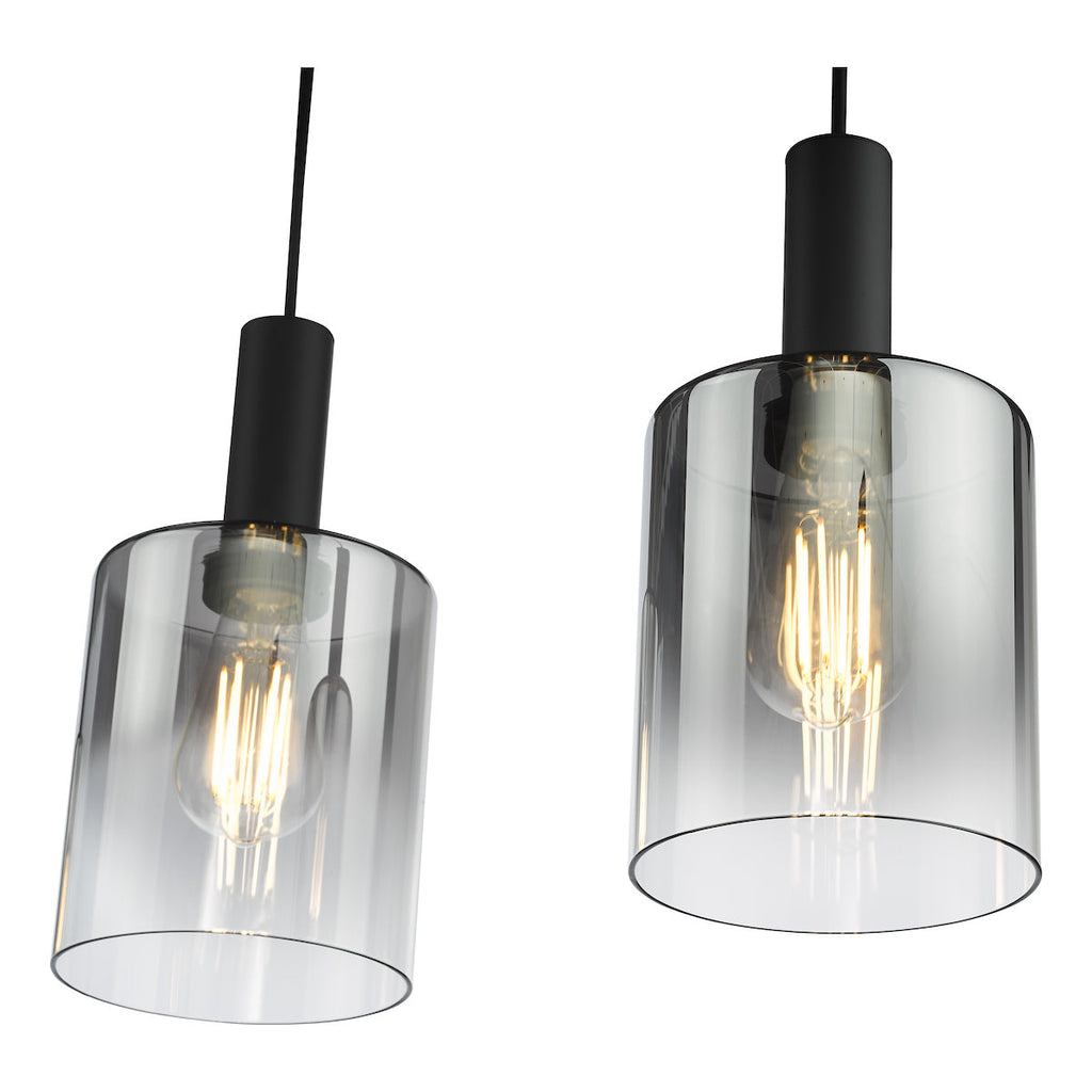 Dar Savannah 4 Light Bar Pendant Nero Opaco e Vetro Fumé