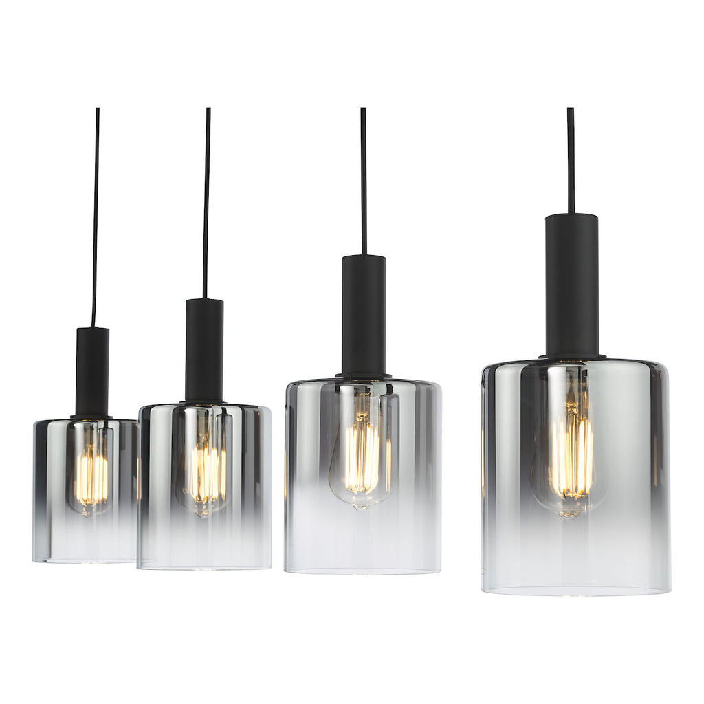 Dar Savannah 4 Light Bar Pendant Nero Opaco e Vetro Fumé