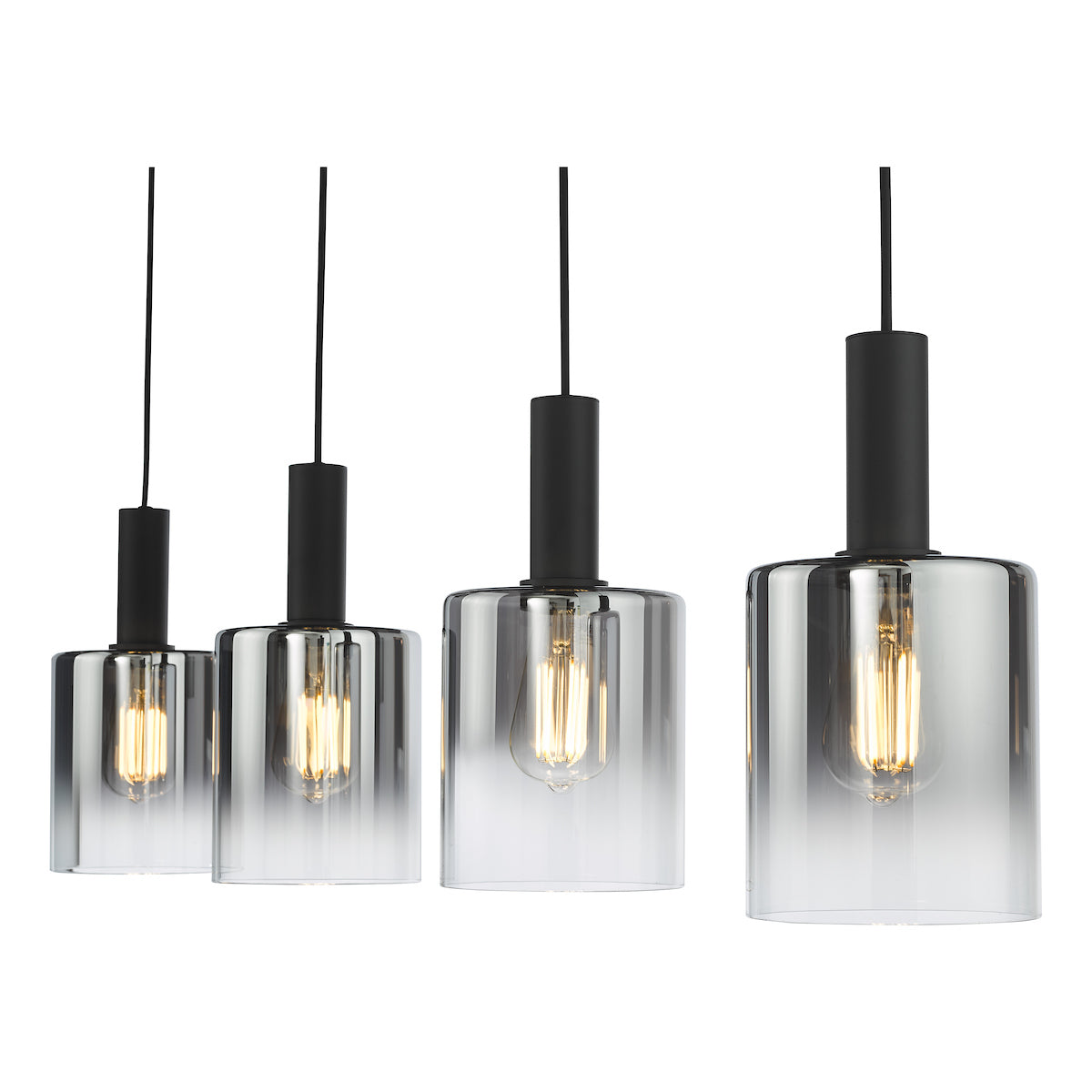 Dar Savannah 4 Light Bar Pendant Nero Opaco e Vetro Fumé