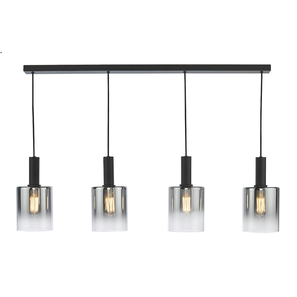Dar Savannah 4 Light Bar Pendant Nero Opaco e Vetro Fumé