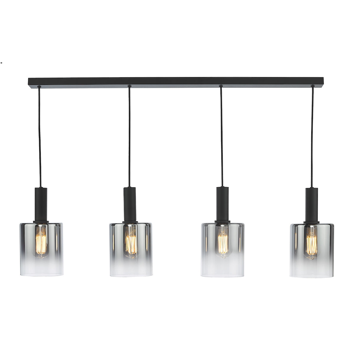 Dar Savannah 4 Light Bar Pendant Nero Opaco e Vetro Fumé