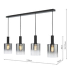 Dar Savannah 4 Light Bar Pendant Nero Opaco e Vetro Fumé