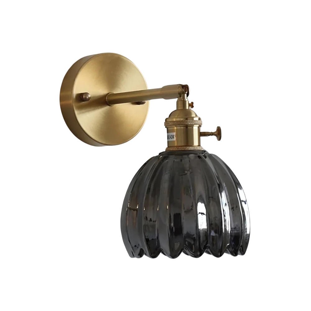 Applique da Parete in Vetro a Tulipano in Ottone Vintage 1 Luce