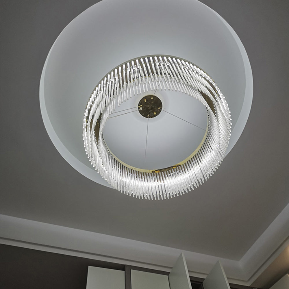 Anello in Cristallo a Spirale Moderno Kristy / Lampadario Rettangolare, Oro