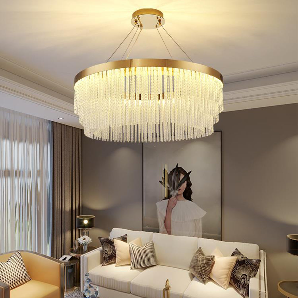 Anello in Cristallo a Spirale Moderno Kristy / Lampadario Rettangolare, Oro