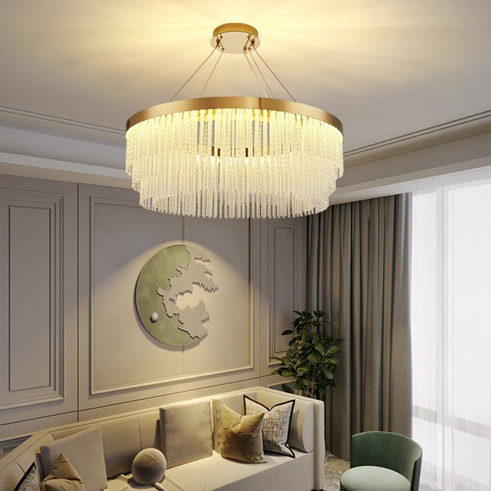 Anello in Cristallo a Spirale Moderno Kristy / Lampadario Rettangolare, Oro