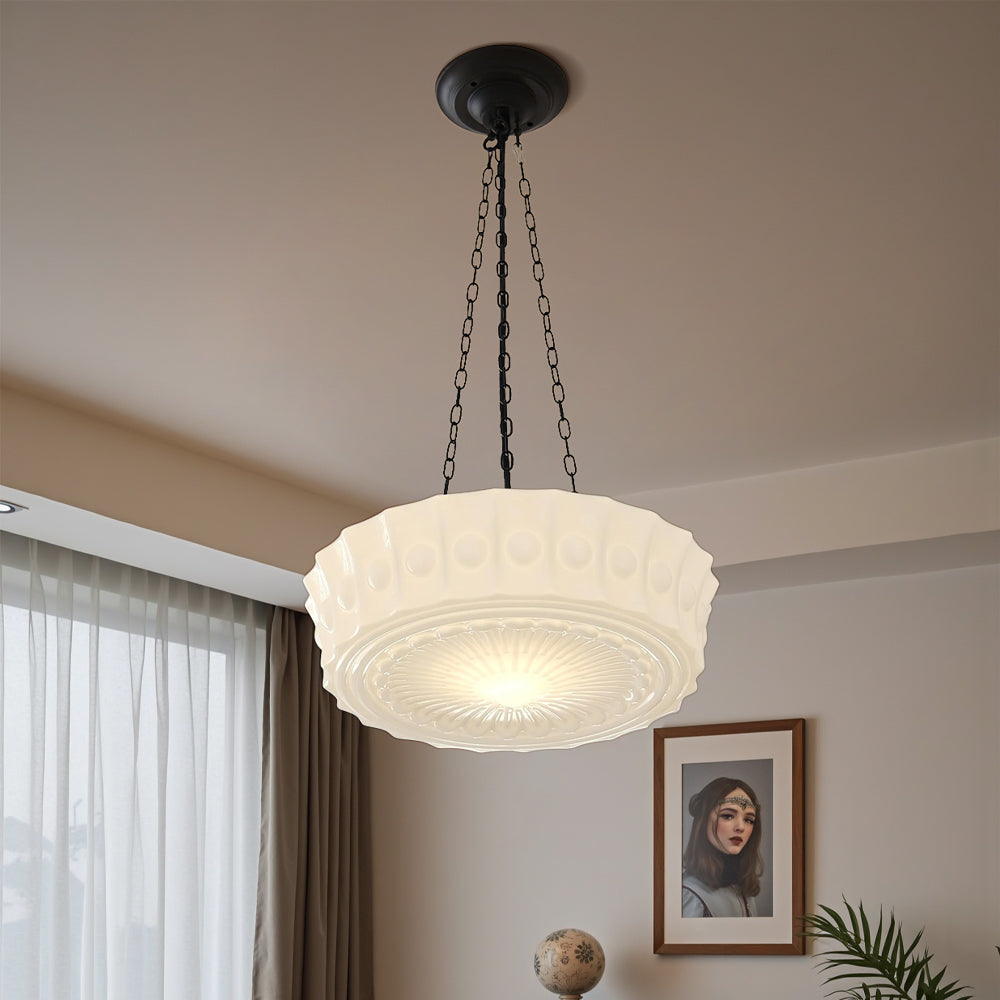 Lampada a Sospensione in Vetro Opalino Vintage