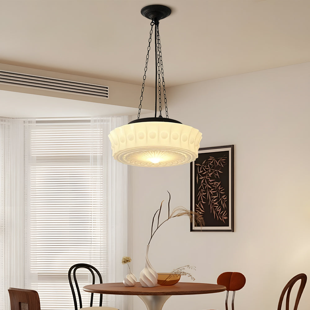 Lampada a Sospensione in Vetro Opalino Vintage